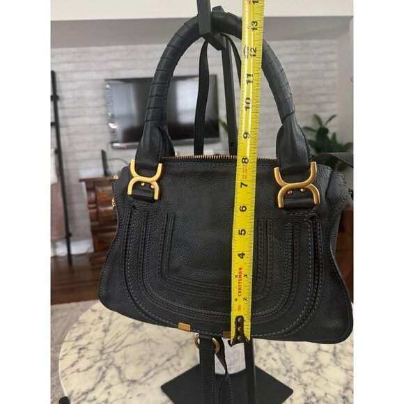 Chloe Dark Navy Pebbled Leather Marcie Satchel Womens Bags Size Medium Authentic - Picture 6 of 15